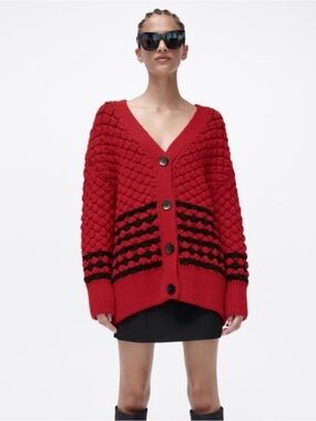 Oversized Red and Black ZARA Cardigan